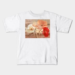 Poppies in Red, White & Peach Kids T-Shirt